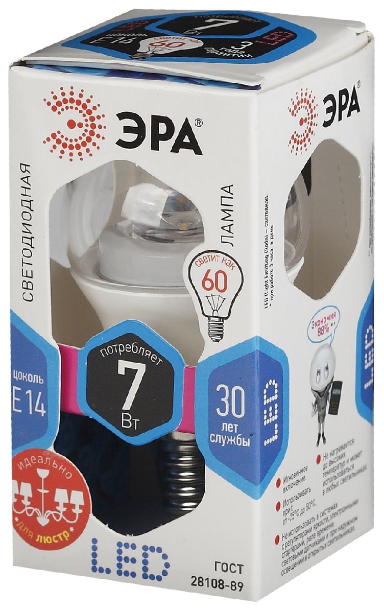 Лампа светодиодная Эра E14 7W 4000K LED P45-7W-840-E14-Clear Б0020552