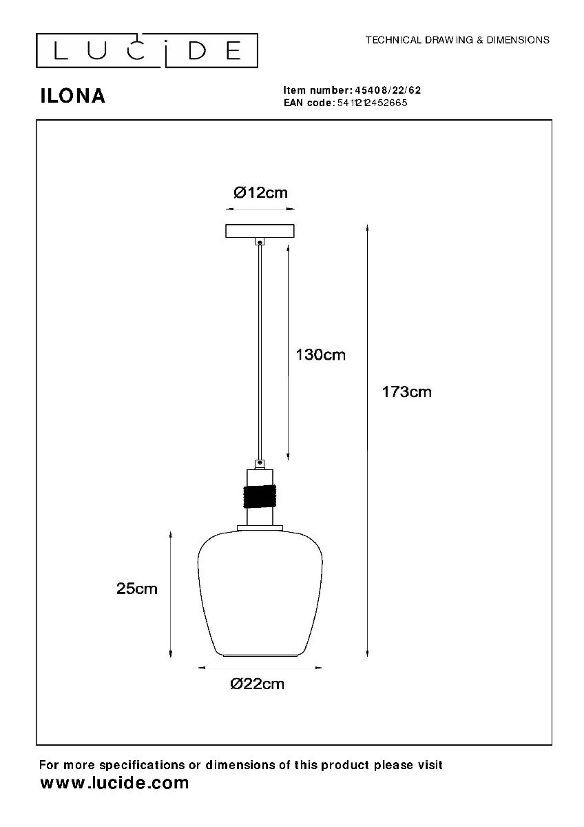 Подвесной светильник Lucide Ilona 45408/22/62