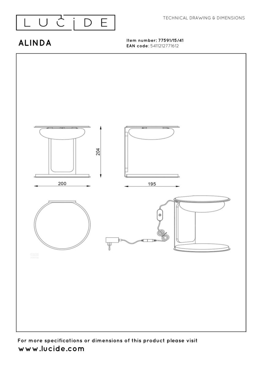 Настольная лампа Lucide Alinda 77591/15/41