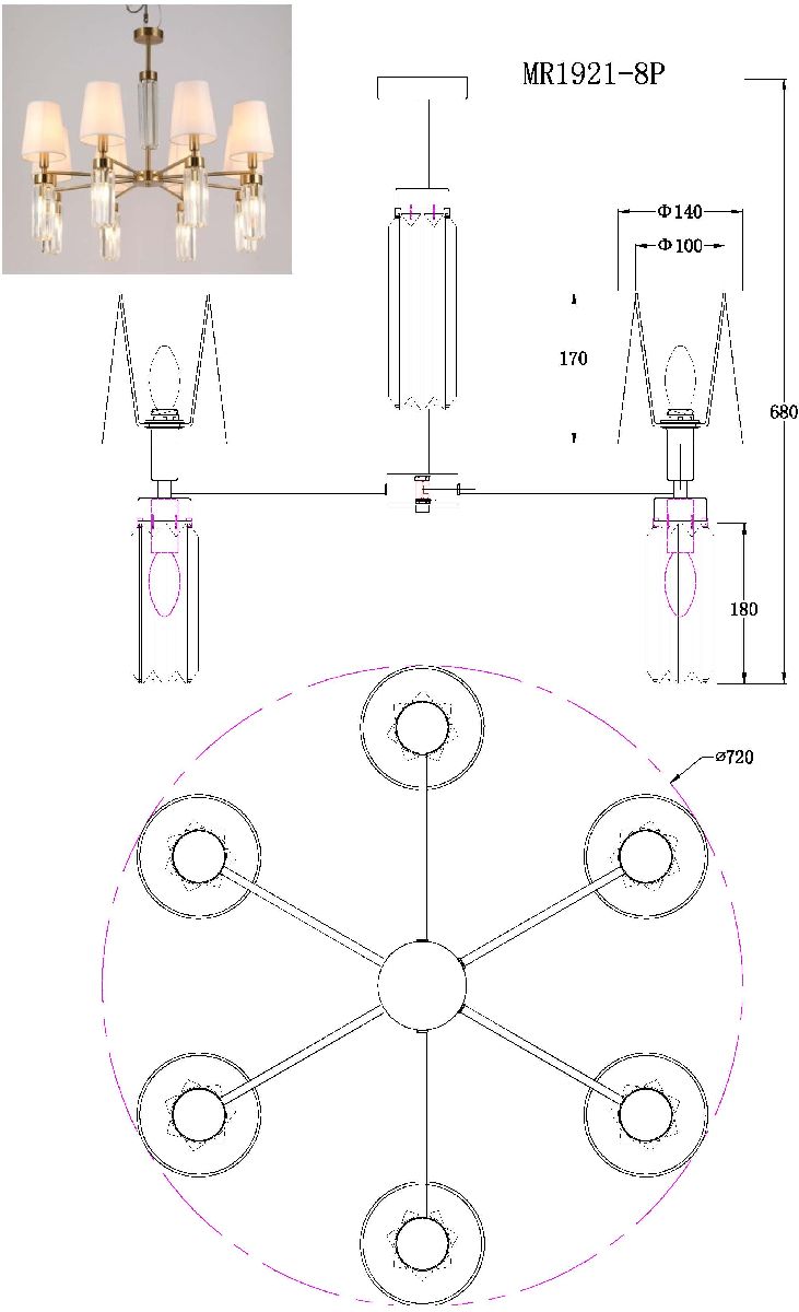 Люстра на штанге MyFar Fernando MR1921-12P