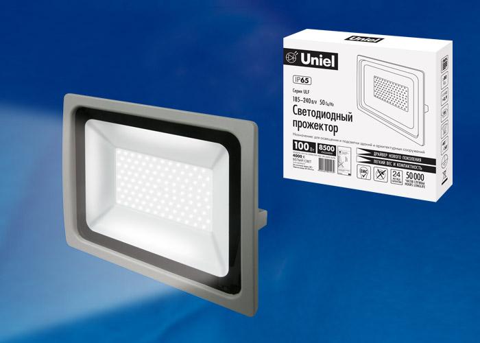 Прожектор светодиодный (UL-00001914) Uniel 100W 4000K ULF-F16-100W/NW IP65 185-240В Silver