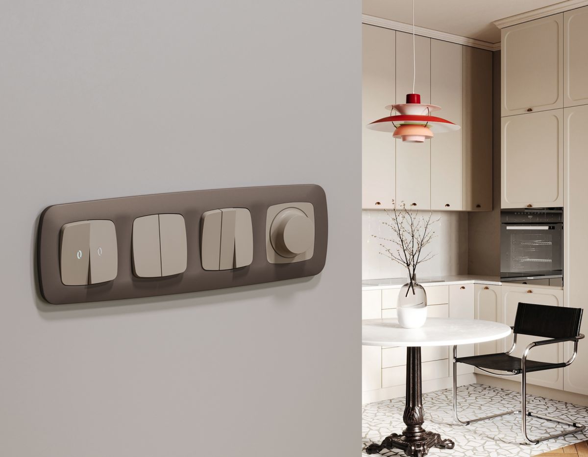 Комплект механизма 2-клавишного перекрестного выключателя Ambrella Volt 10A-250V OMEGA MO363030 Серо-бежевый матовый QUANT (OP3630, VM125)