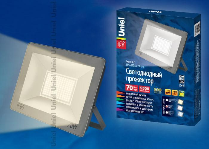 Прожектор светодиодный (UL-00001856) Uniel 70W 3000K ULF-F15-70W/WW IP65 185-240В Silver