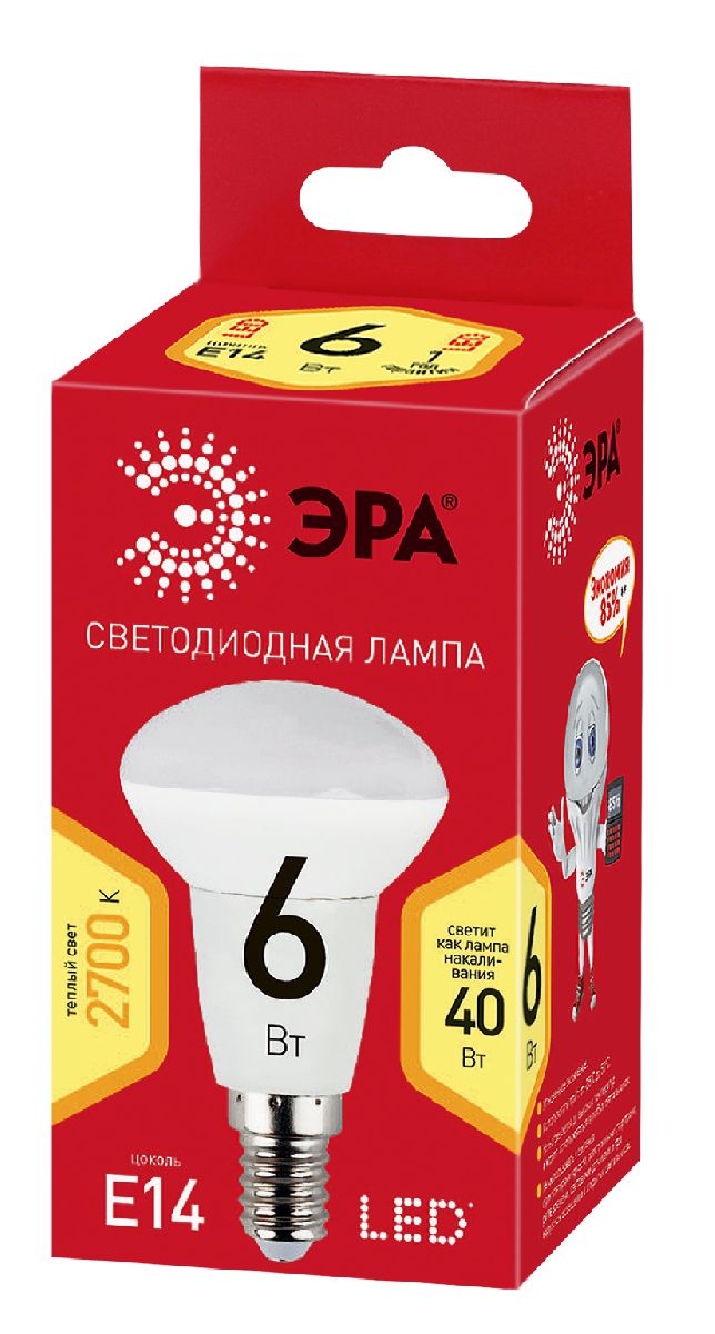 Лампа светодиодная Эра E14 6W 2700K ECO LED R50-6W-827-E14 Б0020633
