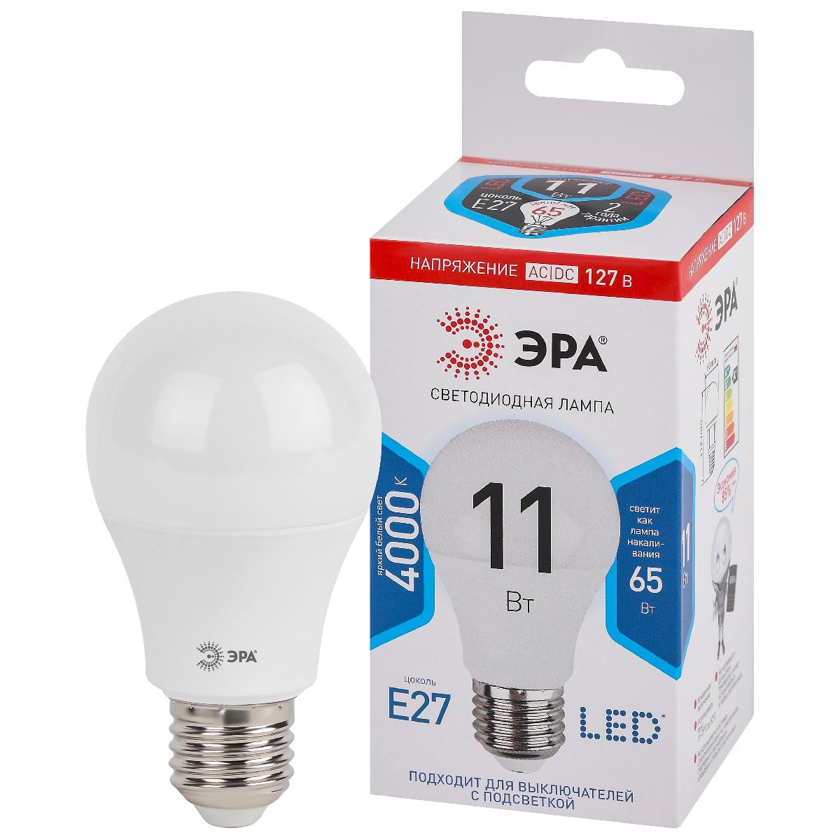 Лампа светодиодная Эра E27 11W 4000K LED A60-11W-127V-840-E27 Б0049100