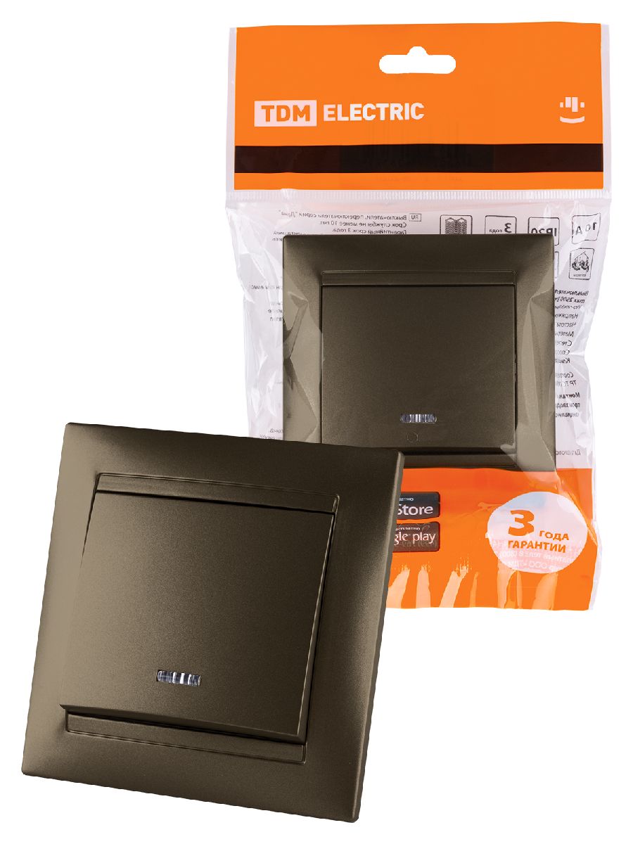 Выключатель одноклавишный с подсветкой Лама TDM Electric SQ1815-0704