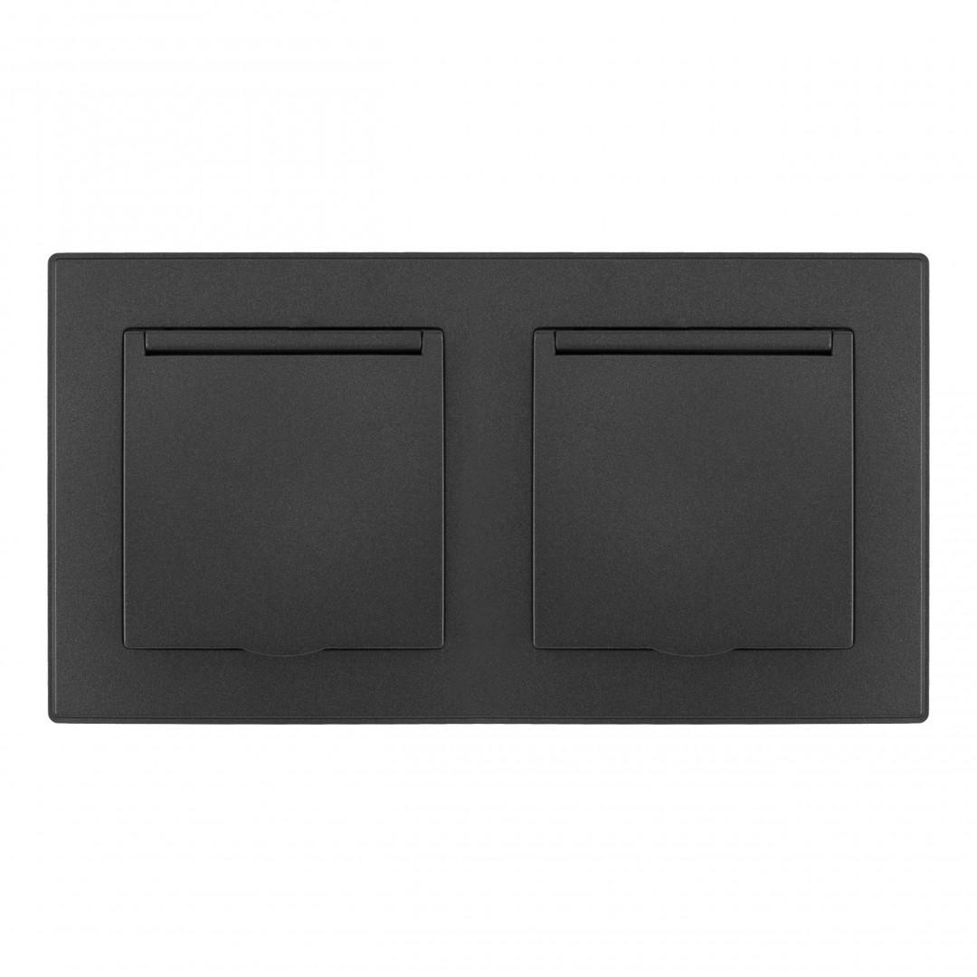 Розетка двойная (двухпостовая) с/з и шторками Arte Milano SET06-2-41-1x2 black