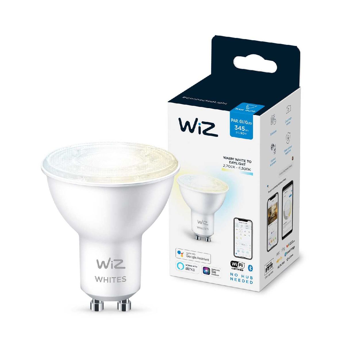 Умная светодиодная лампа Wiz Wi-Fi BLE50WGU10927-65TW 1PF/6 GU10 4,7W 2700K 929002448302