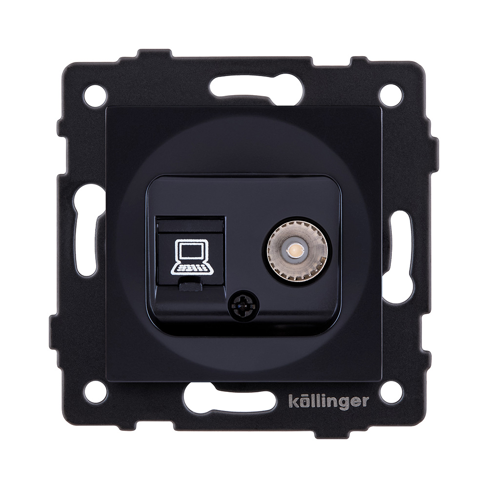 Розетка двойная TV (мама) + RJ45 Cat.6, черный Kollinger REA-012BK для Aspekt, Eleganz, Reflex