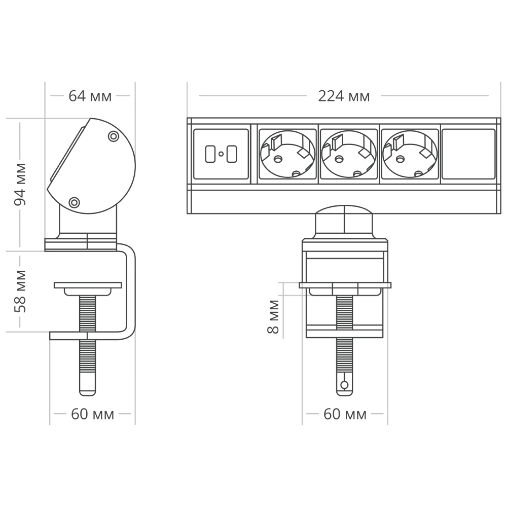 Блок розеток 102 (3 секции и 2 USB) Mebax 00-00001175