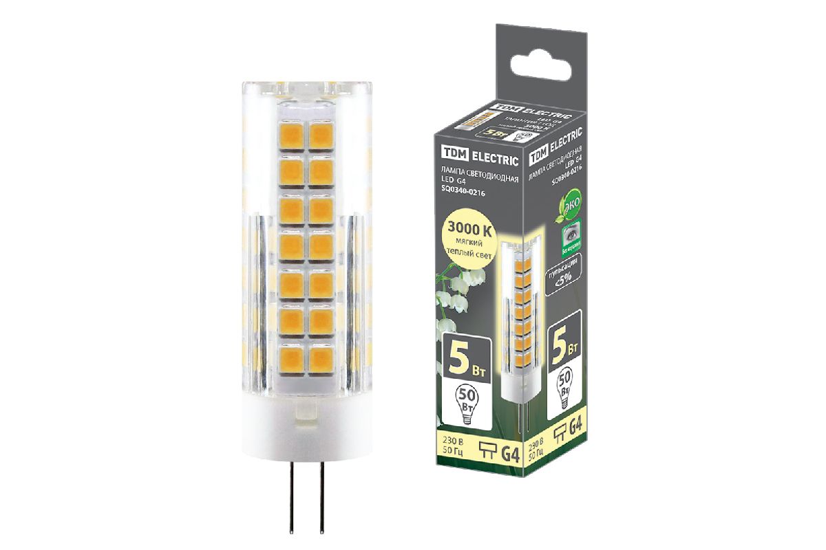 Лампа светодиодная TDM Electric G4 5W 3000K прозрачная SQ0340-0216