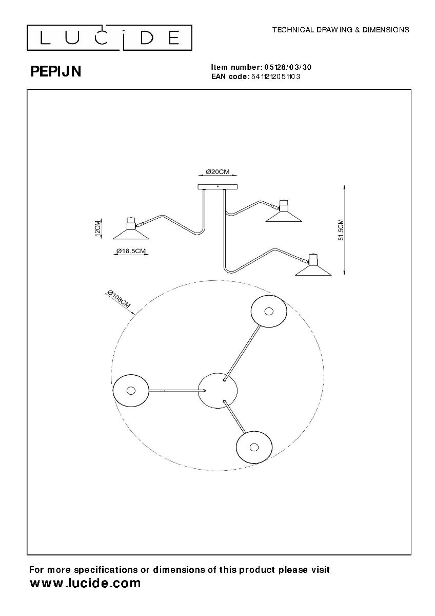 Потолочная люстра Lucide Pepijn 05128/03/30