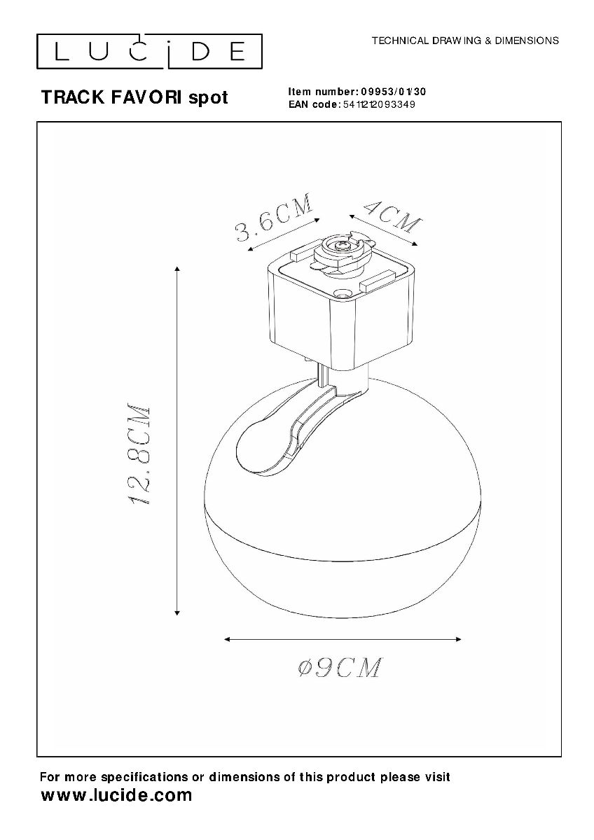 Трековый светильник Lucide Track favori spot 09953/01/30