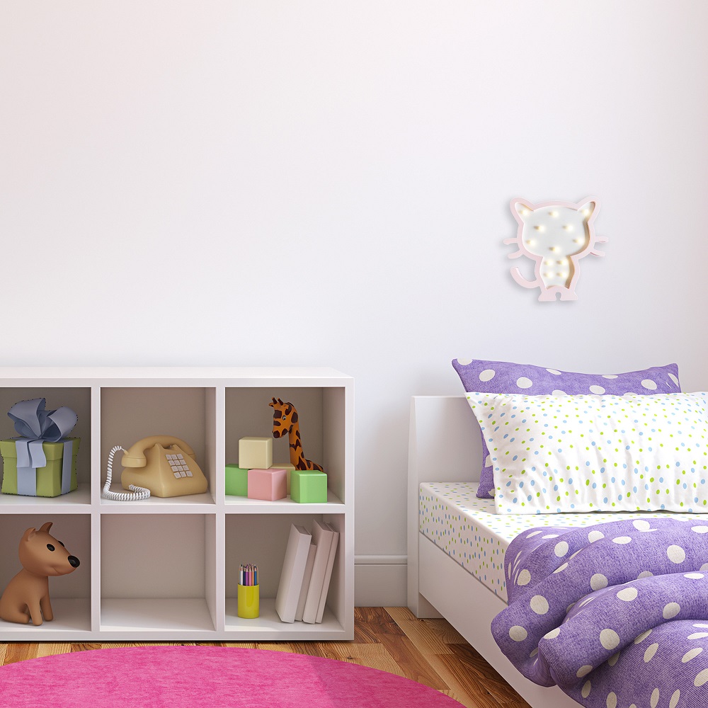 Светодиодный ночник Apeyron Котенок теплый белый 2хААА МДФ 12-173