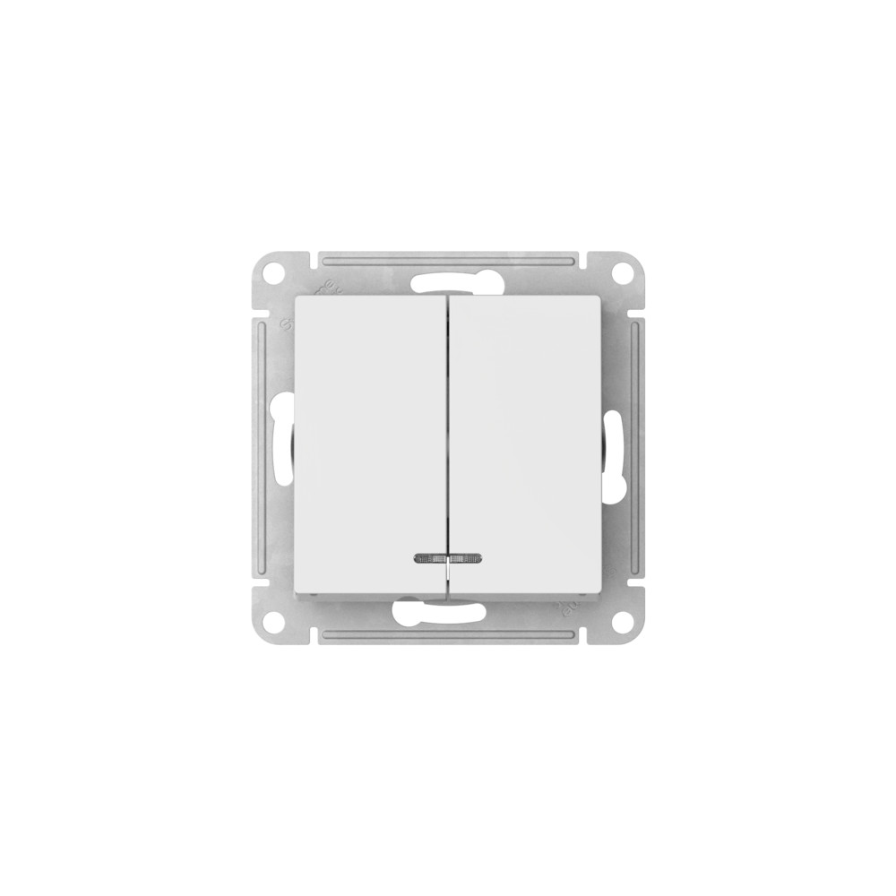 Выключатель 2-клавишный с подсвет.,сх.5а, 10АХ, Systeme Electric AtlasDesign Белый ATN000153S