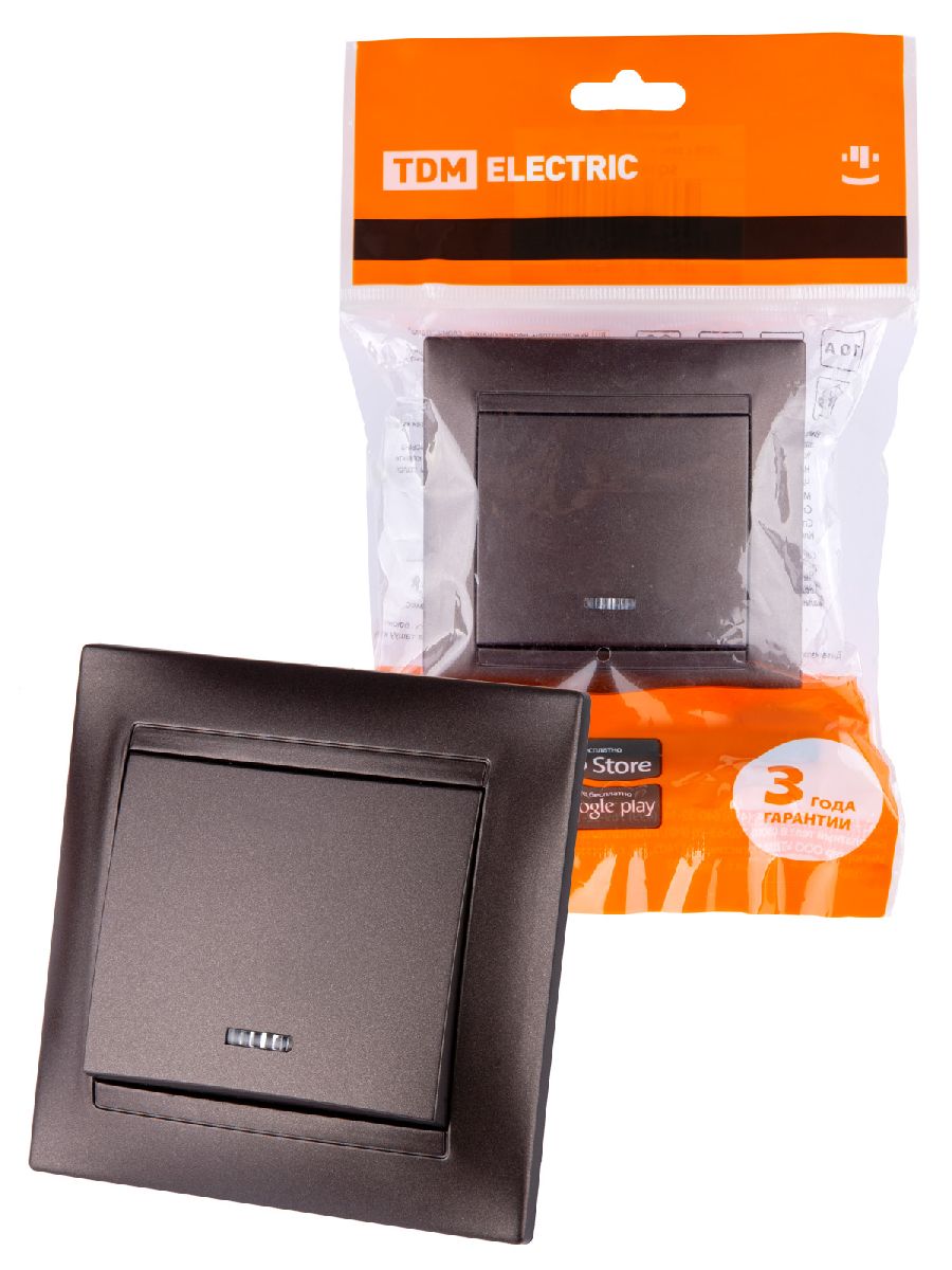 Выключатель одноклавишный с подсветкой Лама TDM Electric SQ1815-0504