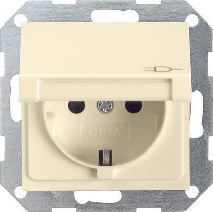 Розетка Gira System 55 Schuko с/з со шторками крышкой 16A 250V безвинтовой зажим кремовый  глянцевый 041401