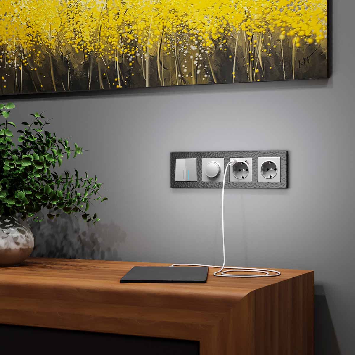 Розетка Werkel с заземлением, шторками и USBх2 серебряная W1171506 4690389156458