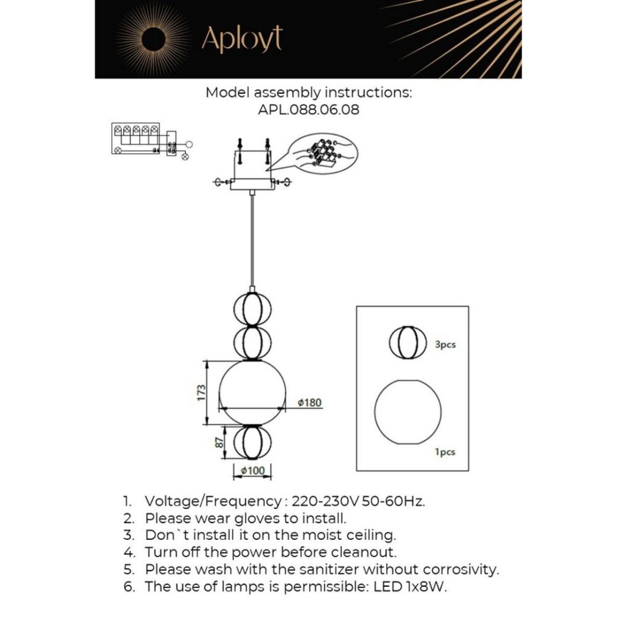 Подвесной светильник Aployt Natali APL.088.06.08