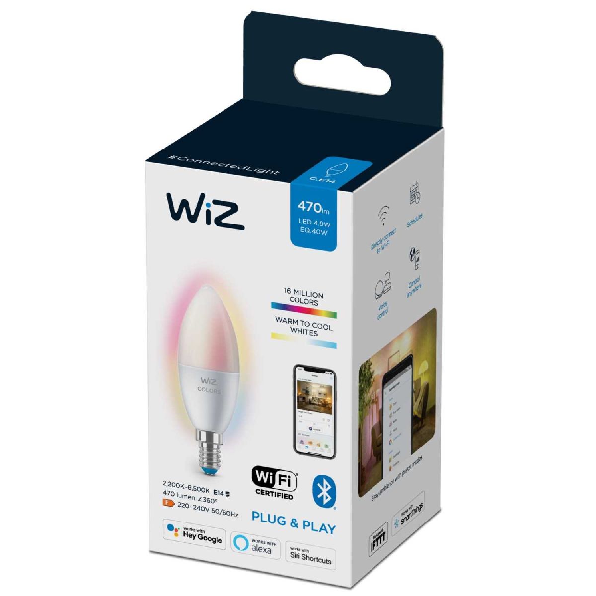 Умная светодиодная лампа Wiz Wi-Fi BLE40WC37E14922-65RGB1PF/6 E14 4,9W 2200/6500K 929002448802