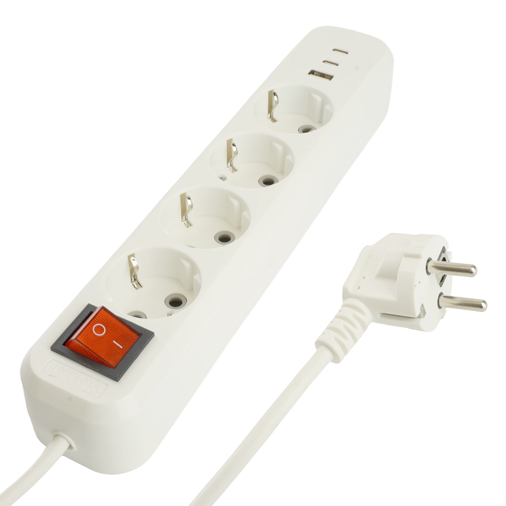 Удлинитель 4-местный с/з с выключателем Stekker Home HM071-41-03 50140