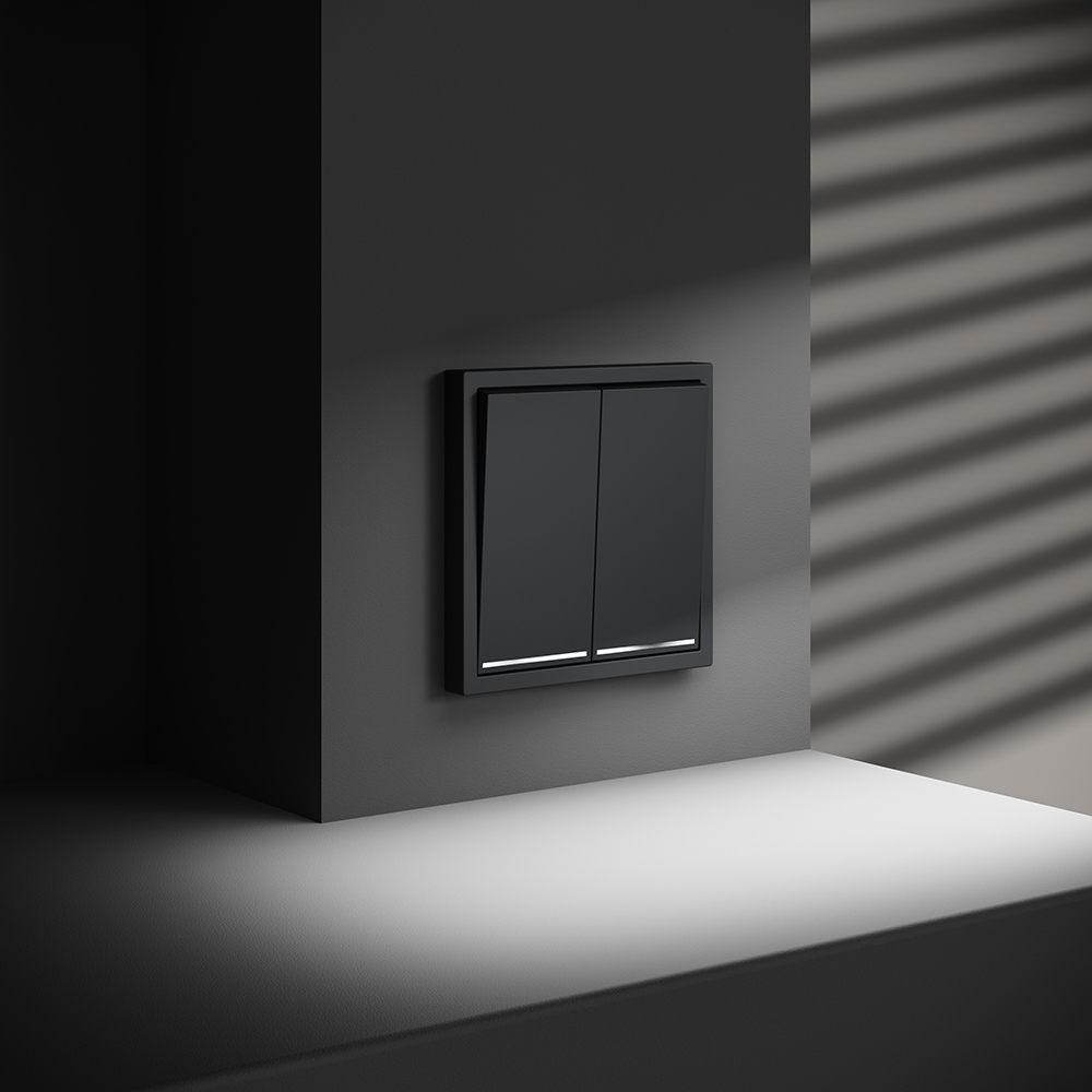 Выключатель двухклавишный с подсветкой Voltum S70 VLS020207 (графит)