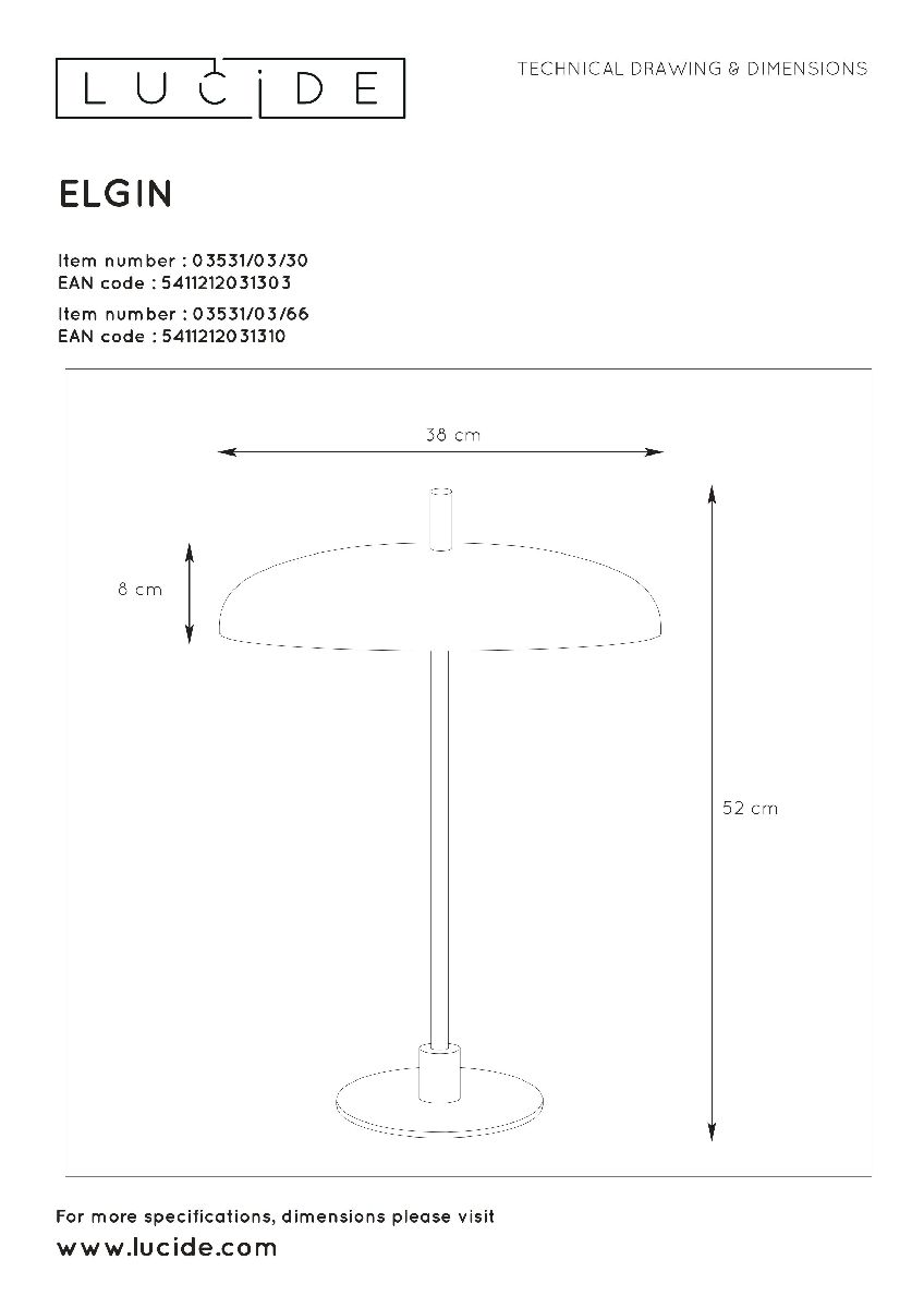 Настольная лампа Lucide Elgin 03531/03/30