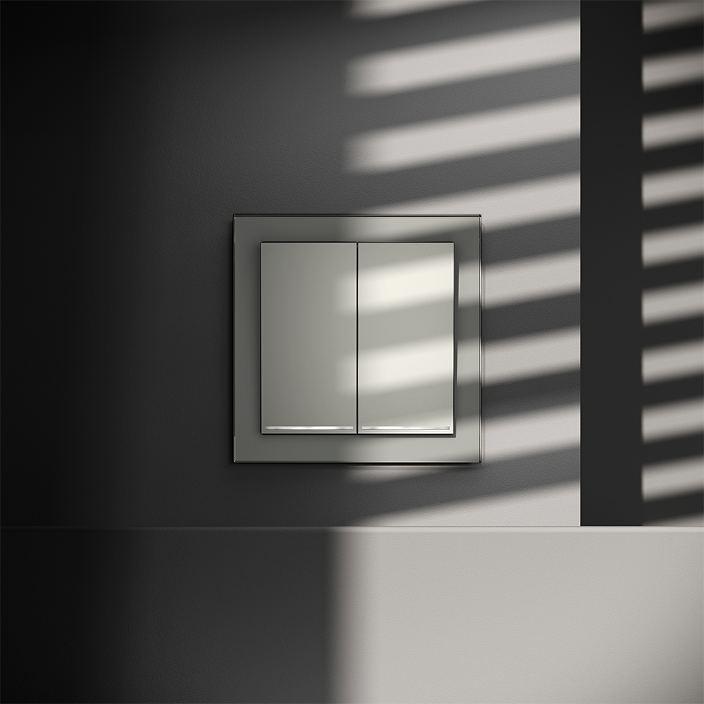 Проходной переключатель двухклавишный с подсветкой Voltum S70 VLS020405 (сталь)