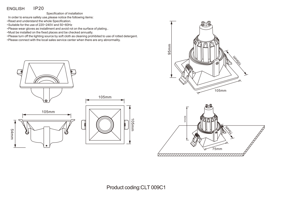 Встраиваемый светильник Crystal Lux CLT 009 CLT 009C1 BL