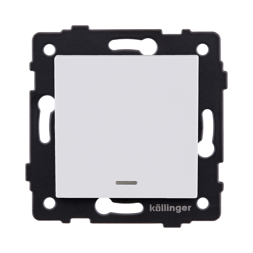 Выключатель 1-клавишный проходной 10А/250В с LED подсветкой, белый матовый Kollinger REA-S-004WM для Aspekt, Eleganz, Reflex