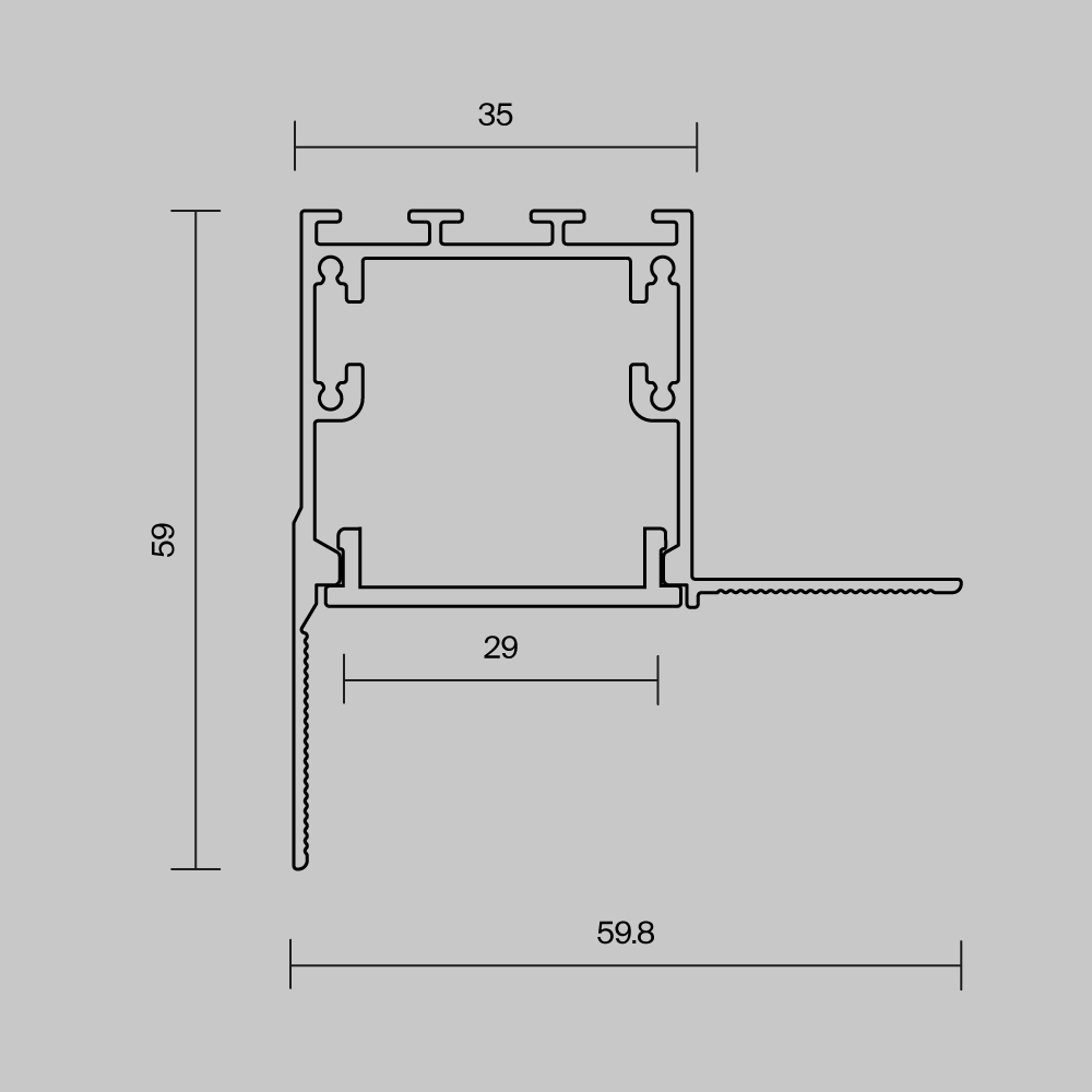 Алюминиевый профиль встраиваемый скрытого монтажа 59x59 Maytoni Led Strip ALM-5959-S-2M 636014