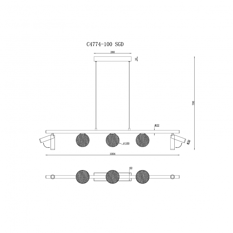 Подвесная люстра iLedex Telescope C4774-100 SGD