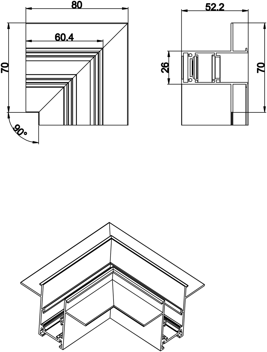 L-образный угол-соединитель для встраиваемого шинопровода Donolux Space-track System L corner InB М
