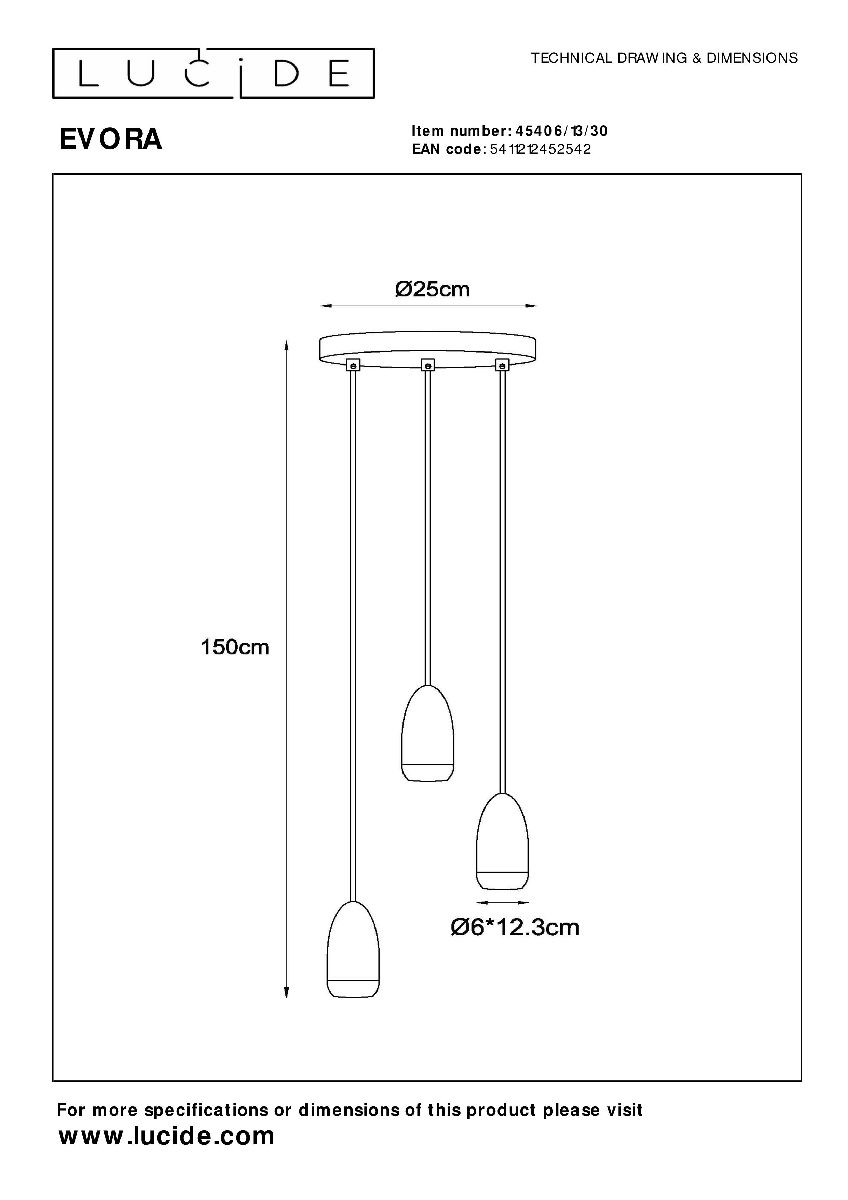 Подвесной светильник Lucide Evora 45406/13/30