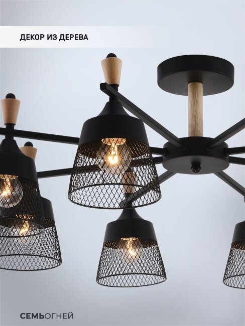 Люстра на штанге Seven Fires Olban SF3389/8C-BK-WD