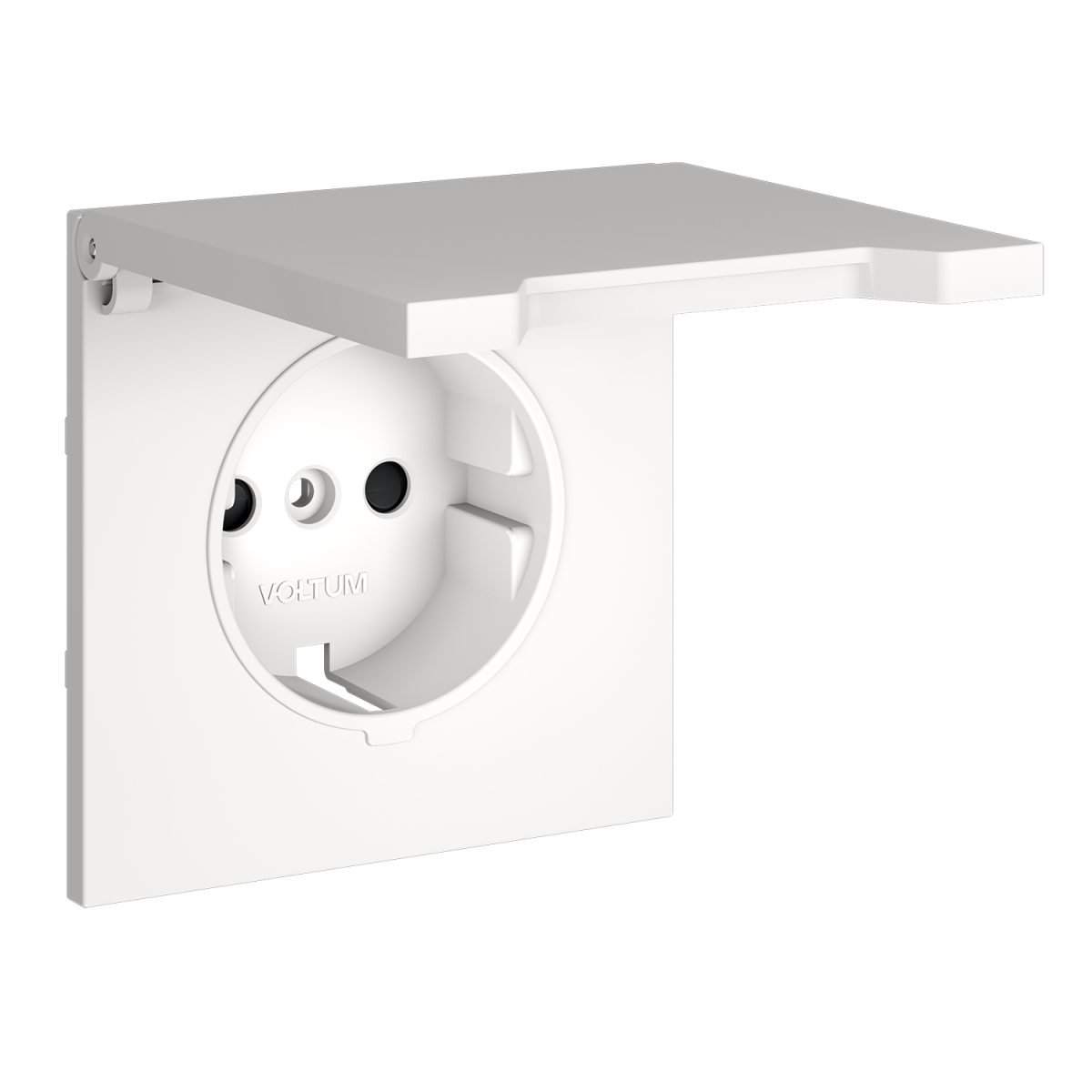 Накладка для розетки с заземлением, защитными шторками и крышкой Voltum S70 (белый матовый) VLS000802