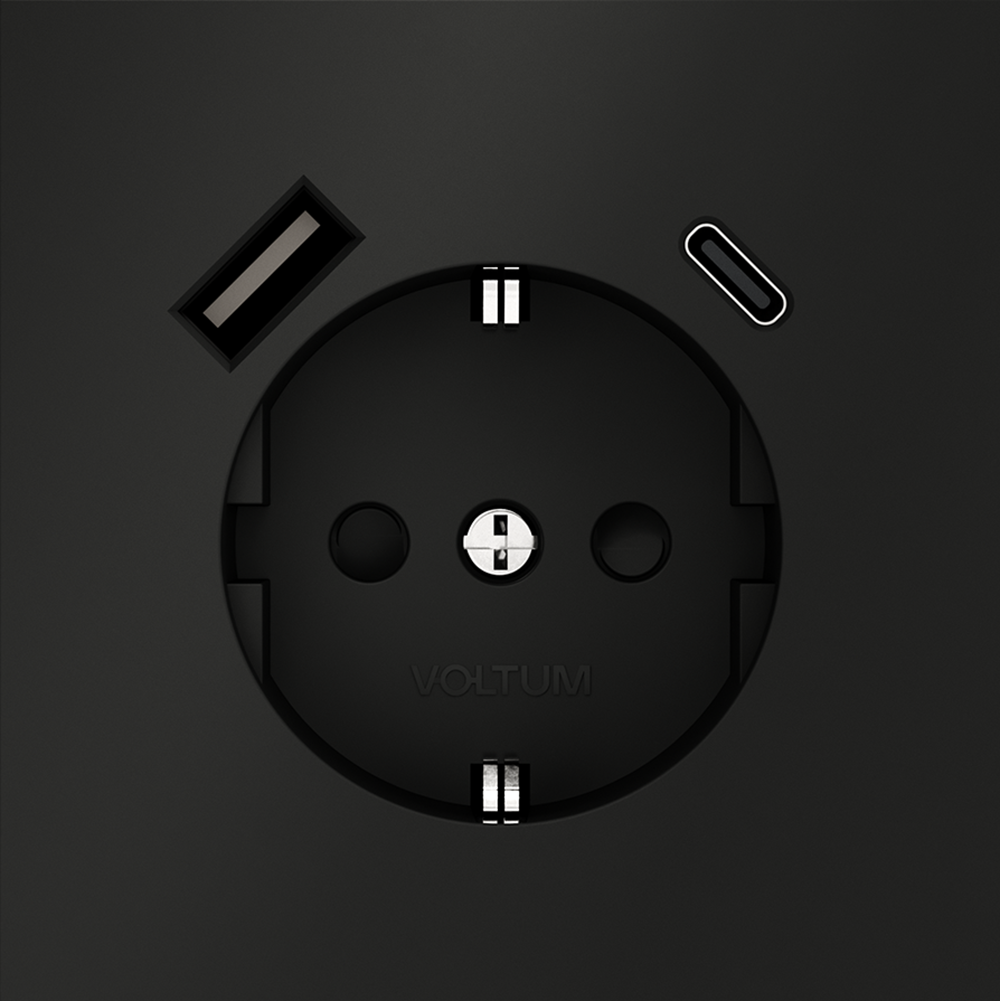 Розетка с USB, A+C Voltum S70 VLS040508 (черный матовый