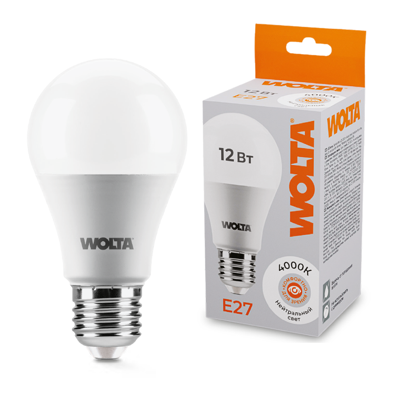 Светодиодная лампа WOLTA 12Вт 4000К E27 груша матовая 25S60BL12E27