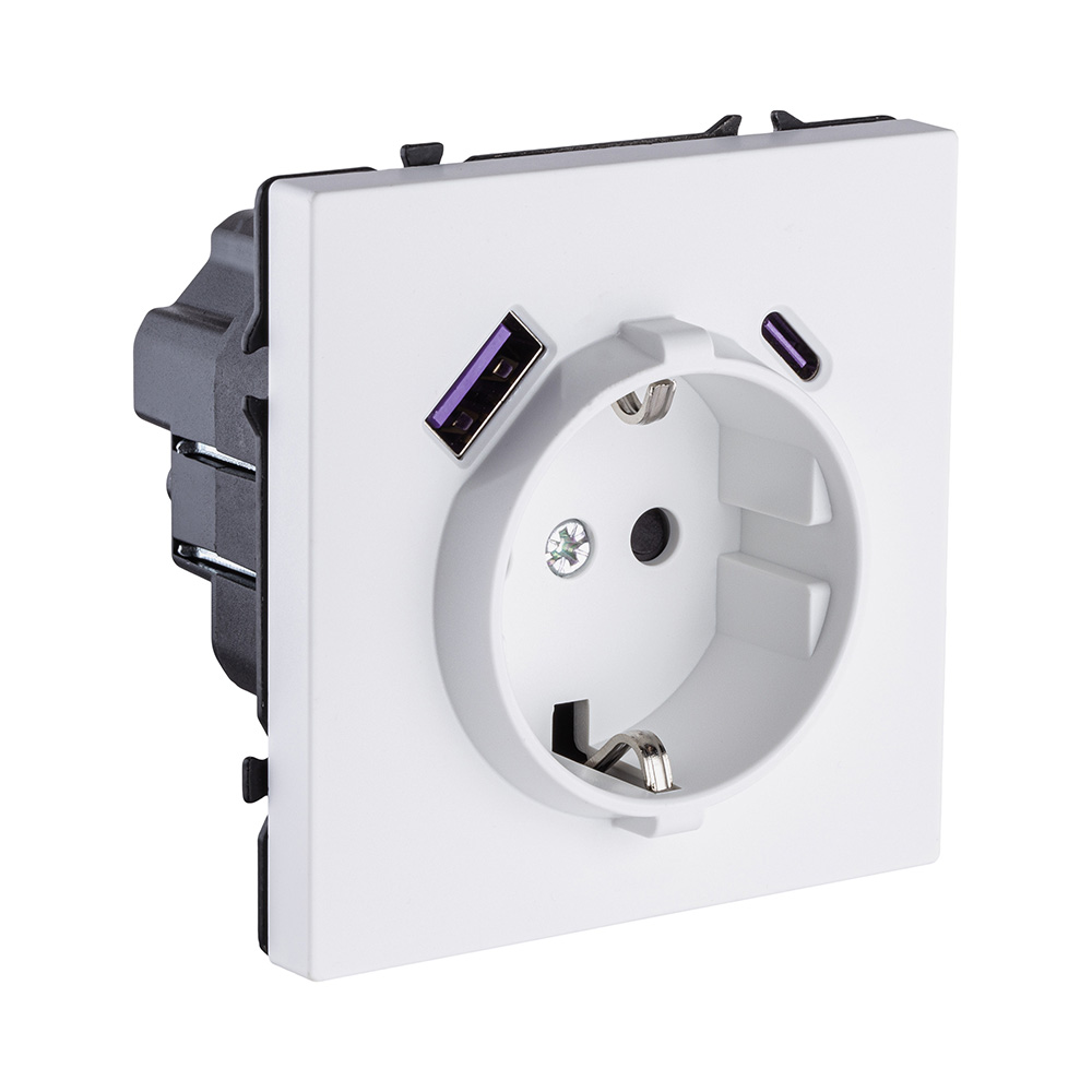 Розетка штепсельная SCHUKO 16A/250 В с USB A+C 20W, белый матовый Kollinger Eclipse EC-016WH