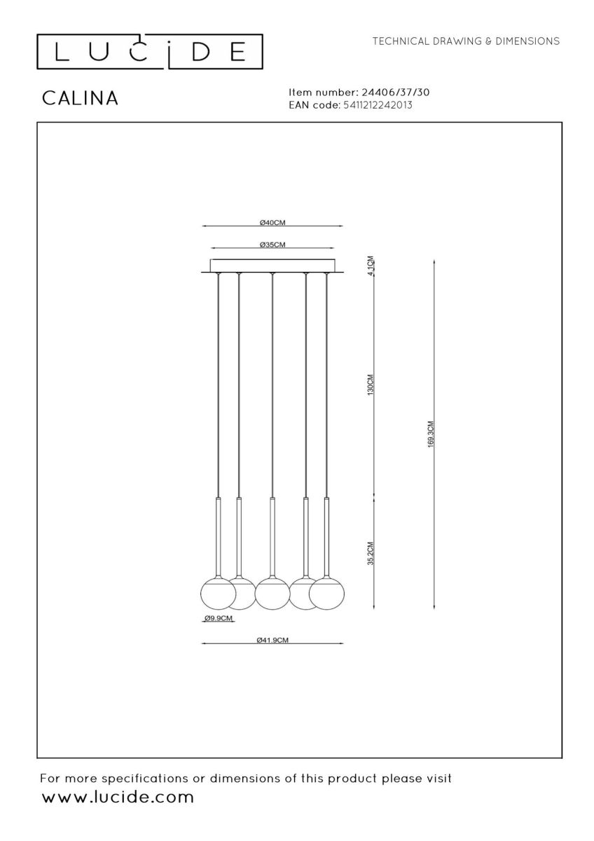 Подвесной светильник Lucide Calina 24406/37/30