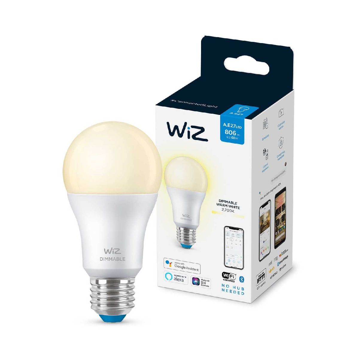 Умная светодиодная лампа Wiz Wi-Fi BLE60WA60E27927DIM1PF/6 E27 8W 2700K 929002450202
