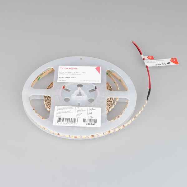 Светодиодная лента Arlight RZ-A120-6mm 12V Warm2700 (12 W/m, IP20, 2835, 5m) 036448