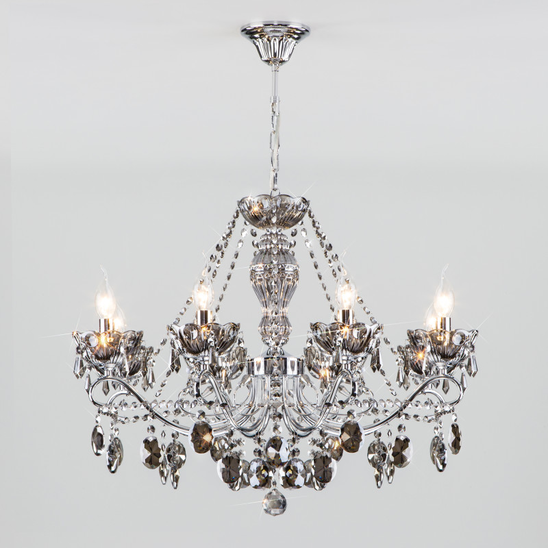 Подвесная люстра Eurosvet 10103/8 хром/дымчатый хрусталь Strotskis