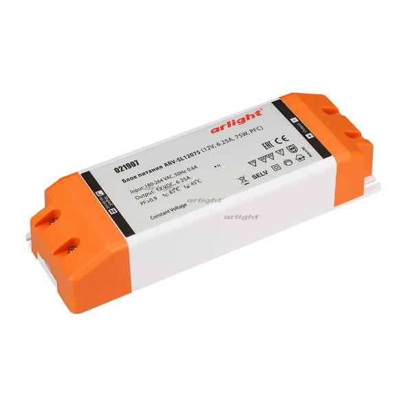 Блок питания Arlight ARV-SL12075 (12V, 6.25A, 75W, PFC) 021907