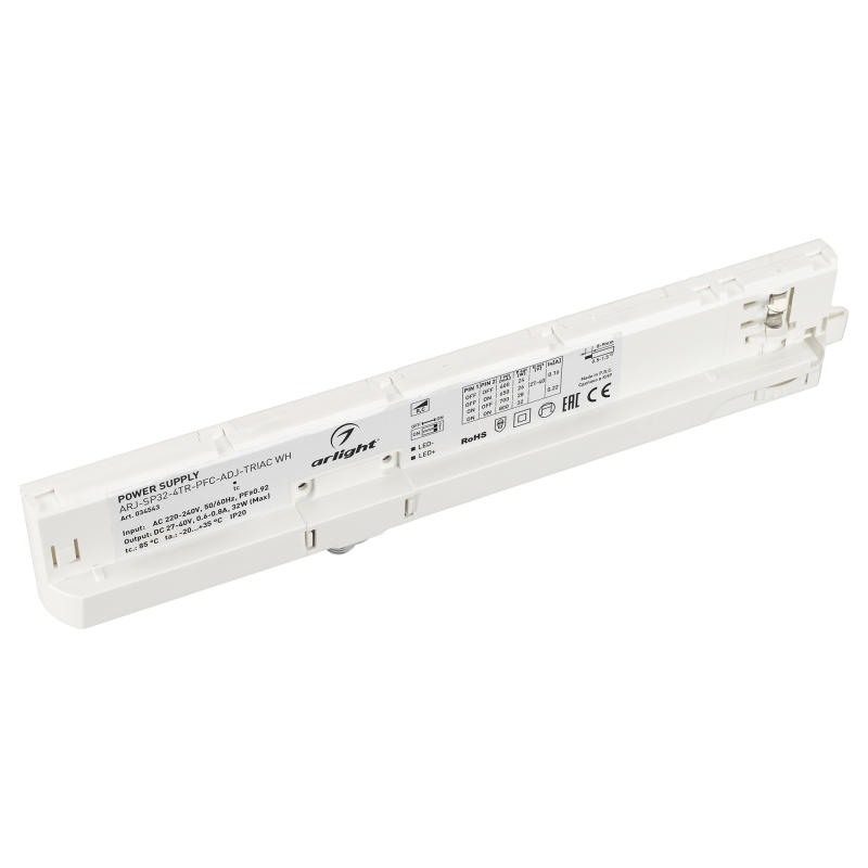 Блок питания Arlight для трековых систем ARJ-SP30-4TR-PFC-ADJ-Triac WH (30W, 0.6-0.75A, 27-40V) 034543