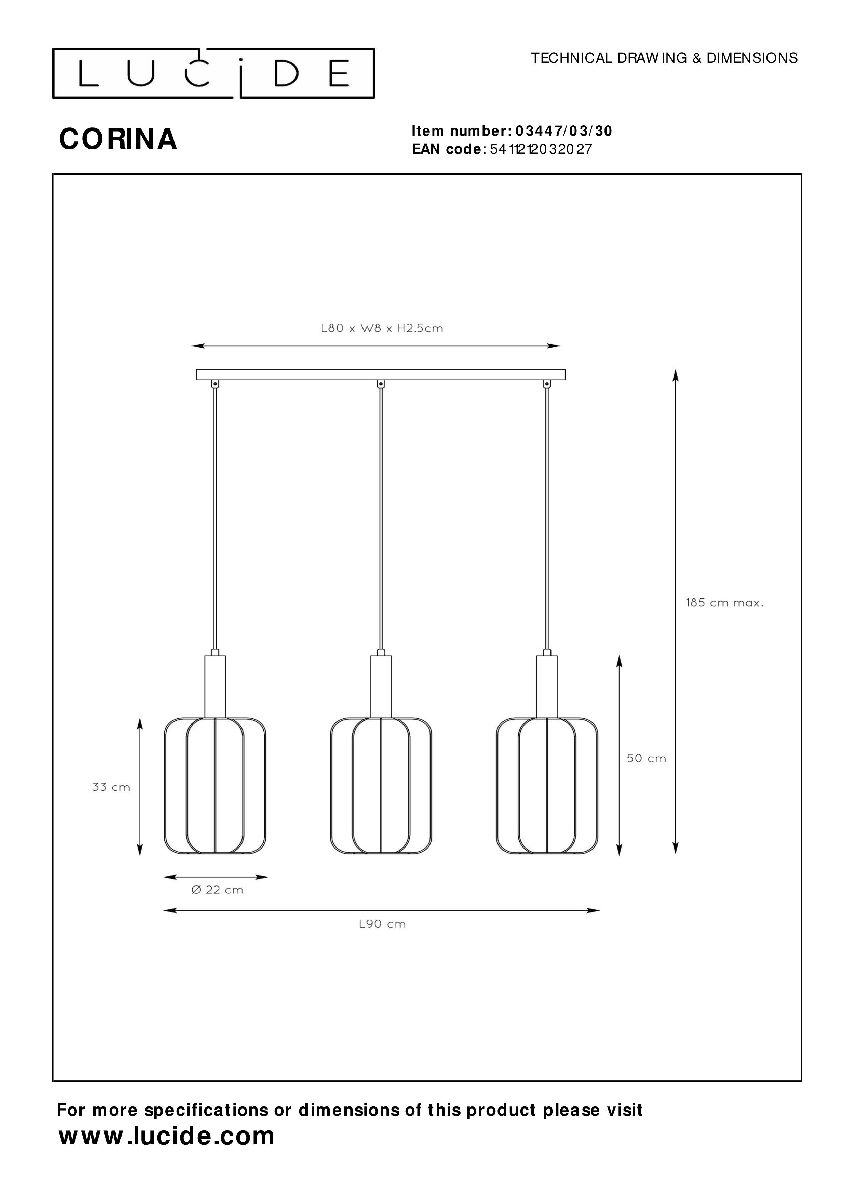 Подвесной светильник Lucide Corina 03447/03/30