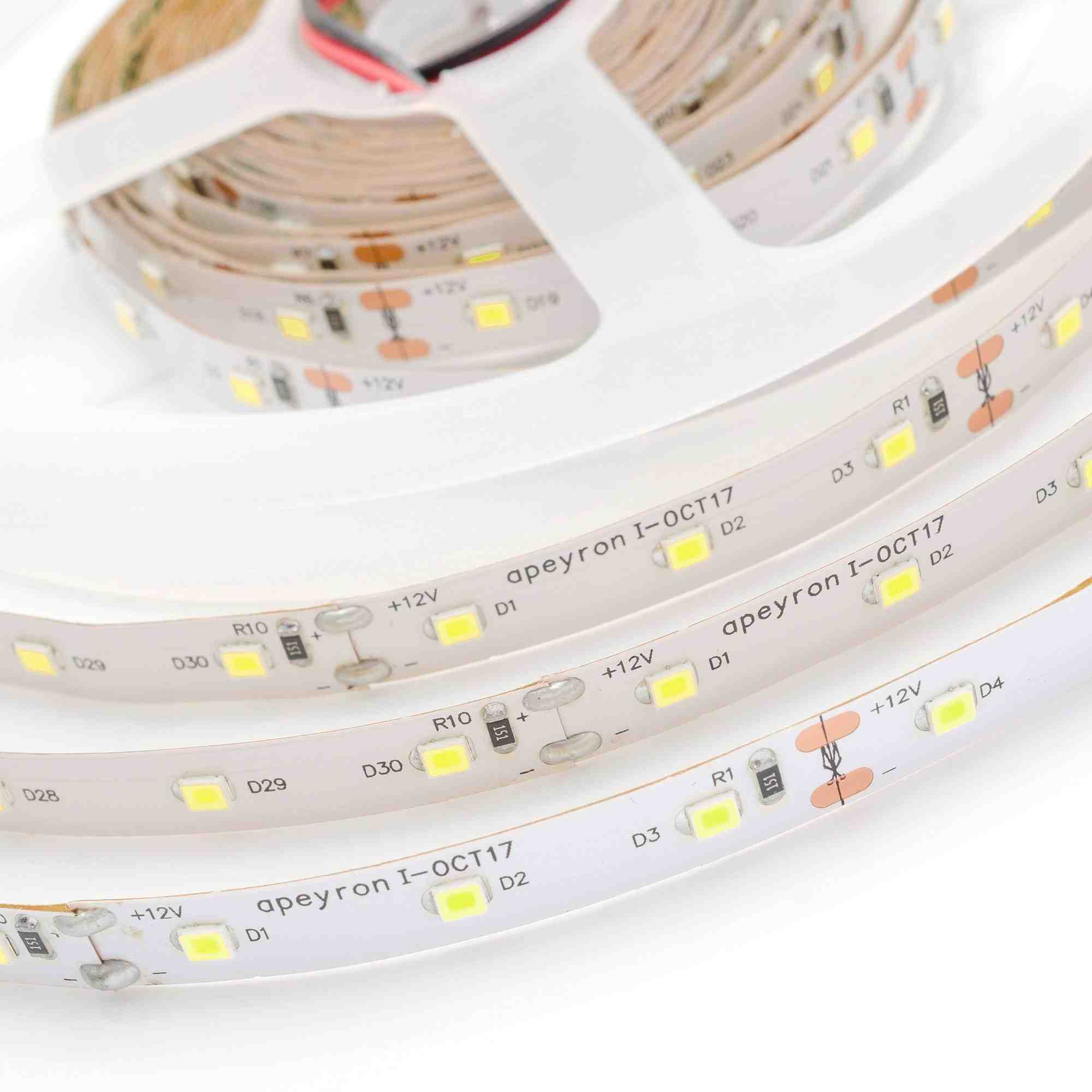 Светодиодная лента Apeyron 12В СТ 4,8Вт/м smd3528, 60д/м IP67 (НАНО) 280Лм/м 5м 6500К 00-71