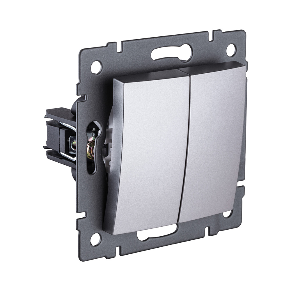 Выключатель 2-клавишный проходной 10А/250В, изогнутый, серый Kollinger REA-R-009GY для Aspekt, Eleganz, Reflex