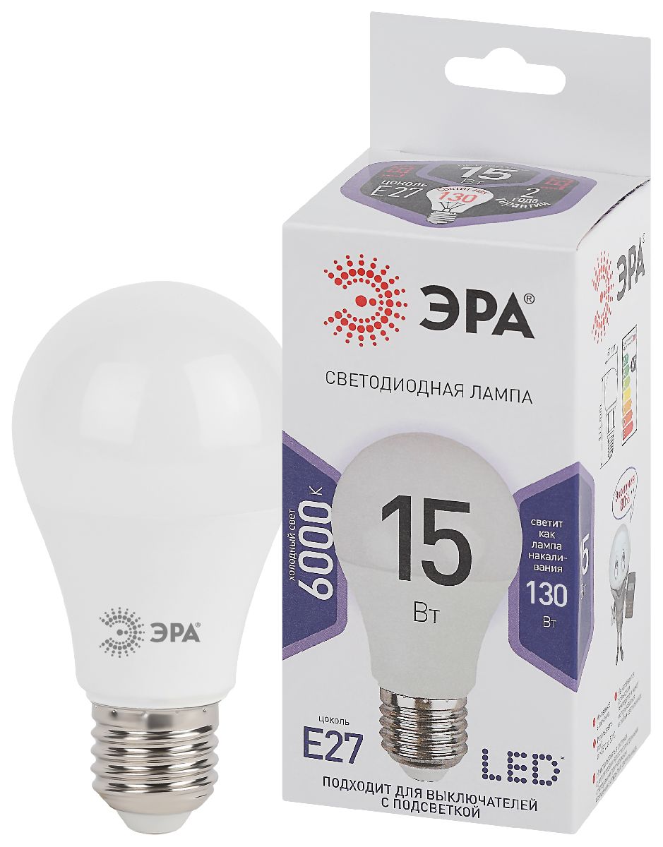 Лампа светодиодная Эра E27 15W 6000K LED A60-15W-860-E27 Б0031396