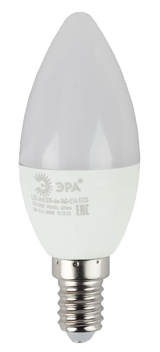 Лампа светодиодная Эра E14 6W 4000K ECO LED B35-6W-840-E14 Б0020619